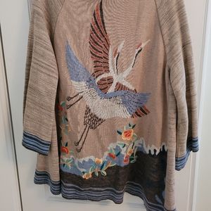 Anthropologie HWR Monogram cardigan sweater cranes